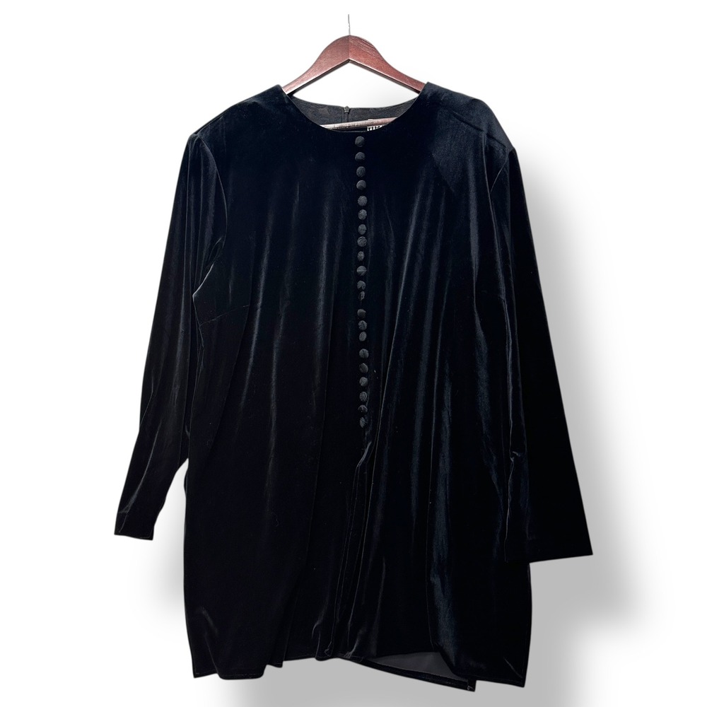 Vtg 80s J.B.S. Ltd Black Women Velvet Button Front Tunic Top Plus 22W Minimalist